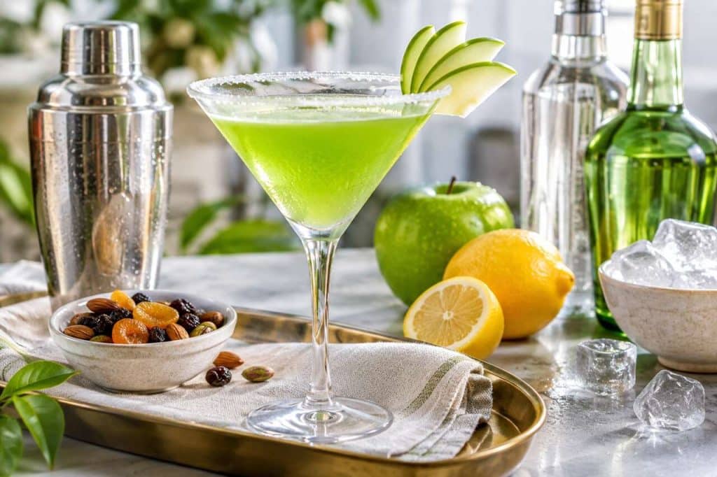Recette du martini pomme citron acidulé (double sour apple lemon martini)